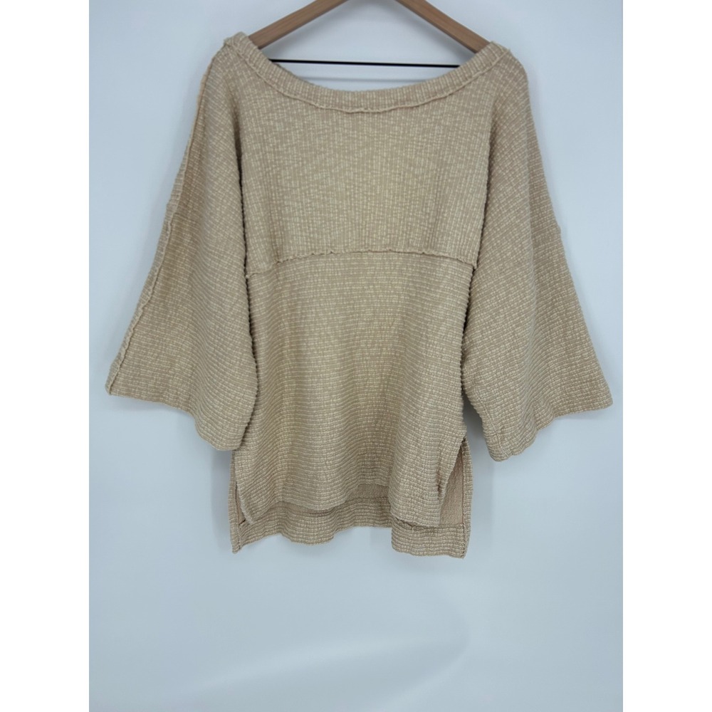 Free People We The Free Ribbed Boardwalk Hacci Sweater Tan Oversized Medium - Picture 2 of 7